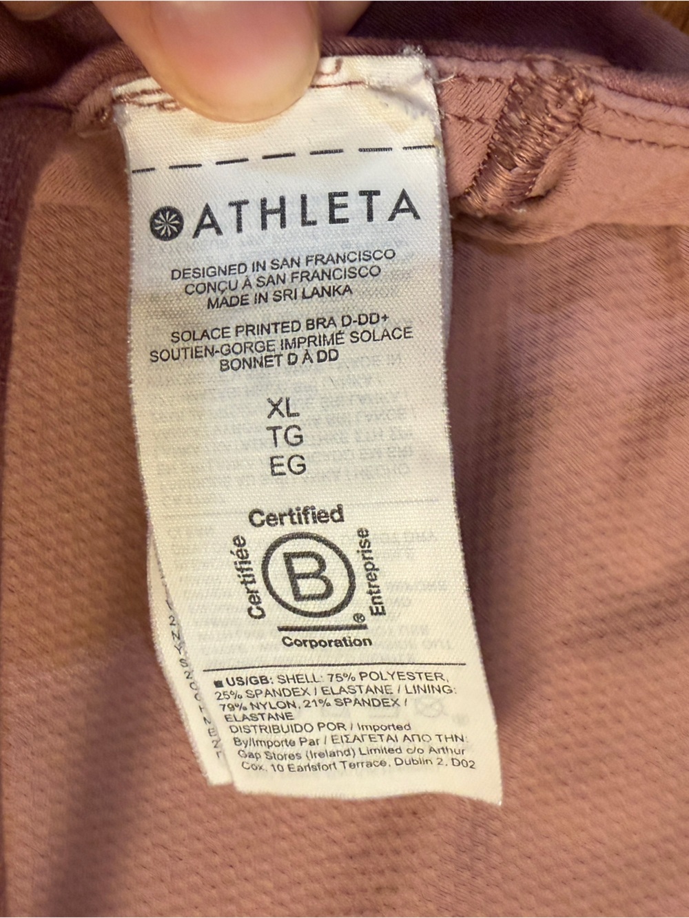 Athleta Solace Printed Sports Bra D-DD+ Pink Mauve Tie Dye Pattern - Size XL - Picture 2 of 5
